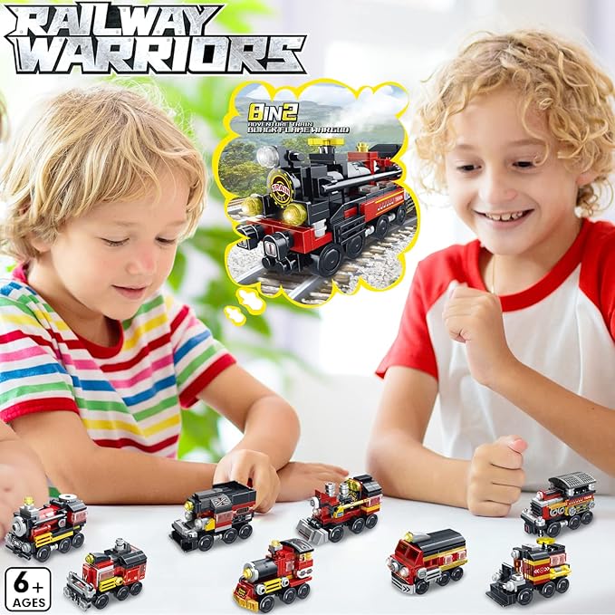 Transforming Train Building Block Toys for Boys Girls Aged 6-12.Steam Train or 8 Locomotive Models or Train Warrior Robot.Wheeled Train Toys.8in2 Construction Toys.Idea Gifts for Kids(766P)