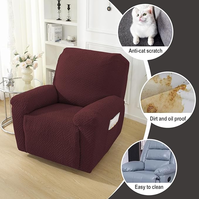 NORTHERN BROTHERS Oversized Recliner Chair Covers, Large Lazy Boy Recliner Covers, Stretchy Cover for Recliner Chairs, Wine Red