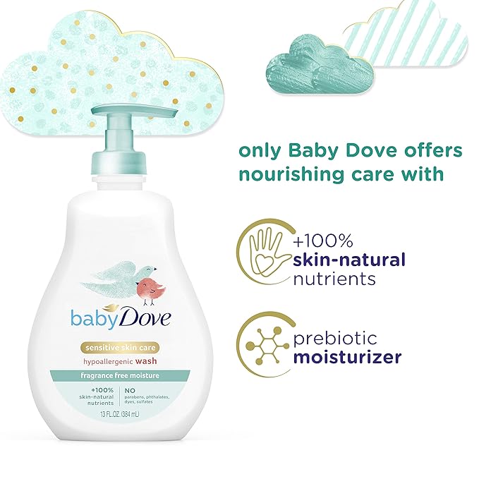 Baby Dove Tip to Toe Baby Body Wash For Baby's Sensitive Skin Sensitive Moisture Washes Away Bacteria, Fragrance-Free and Hypoallergenic Baby Soap 13 Fl 3)