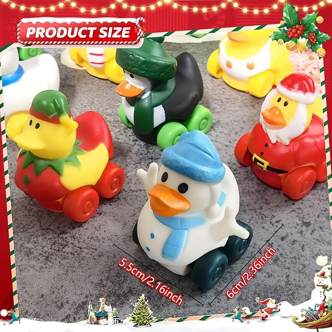 12 Pcs Christmas Rubber Ducks Cars Soft Bath Toy Vehicles for Babies Kids Girls Boys Birthday Gifts,Christmas Party Favors