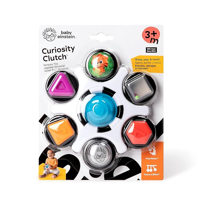 Baby Einstein Curiosity Clutch Fidget Sensory Toy and Pop It Rattle, BPA Free Infant Teether 3 Months+,