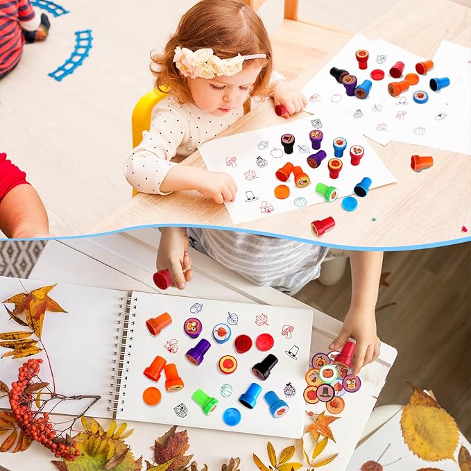 Zhanmai 100 Pcs Fall Stampers for Kids Toddlers Fall Party Favors Assorted Stamps Pumpkin Leaves Turkey Autumn Self Inking Stamps Thanksgiving Gifts Party Favors Classroom Rewards School Teacher Stamp