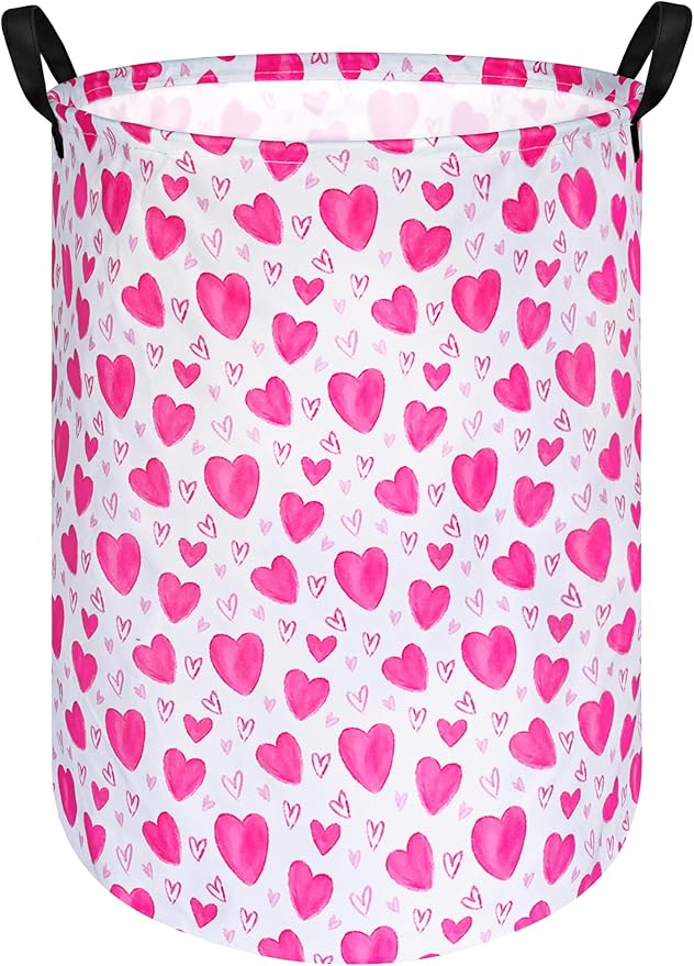 Round Love Heart Pattern Laundry Hamper Storage Basket Organizer Hamper