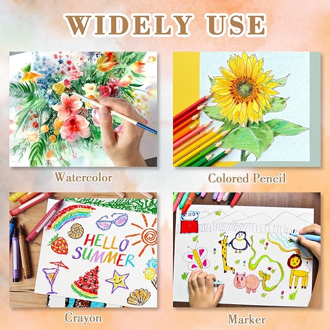 50PCS 8.5x11 Watercolor Paper Bulk, 140lb/300g Cold Press Thick Water Color Paper Pad for Kids Child Adults, White Art Paper for Drawing, Painting, Markers, Gouache, Textured Cotton Paper Sheets