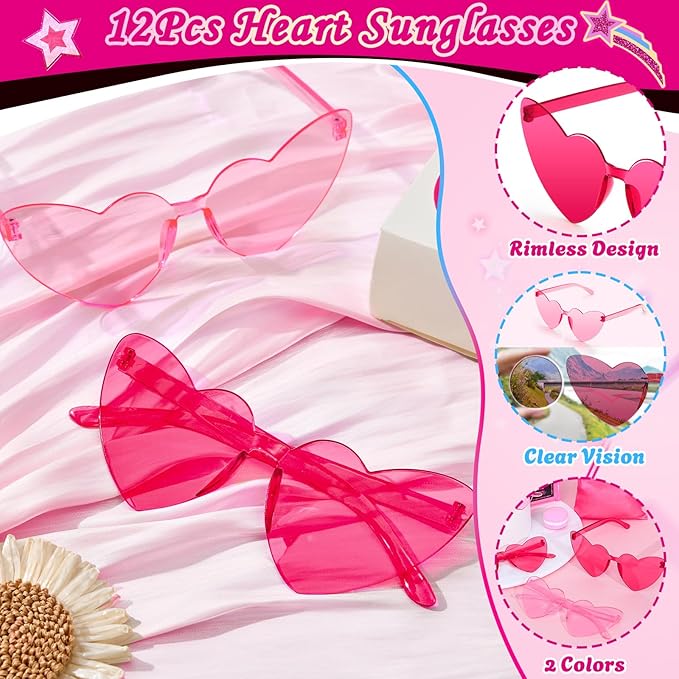 Winrayk Pink Party Favors Princess Birthday Supplies for Girls, Heart Sunglasses Gift Bags Necklace Bracelet Ring Sticker, Kids Goodie Bag Stuffers Makeup Hot Pink Birthday Party Favors Supplies Decor