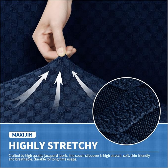 MAXIJIN Oversized Recliner Covers That Stay in Place 4 Pieces Stretch Large Recliner Chair Covers Jacquard Dogs Cats Proof Reclining Slipcovers with Elastic Bottom (XL Recliner, Navy Blue)