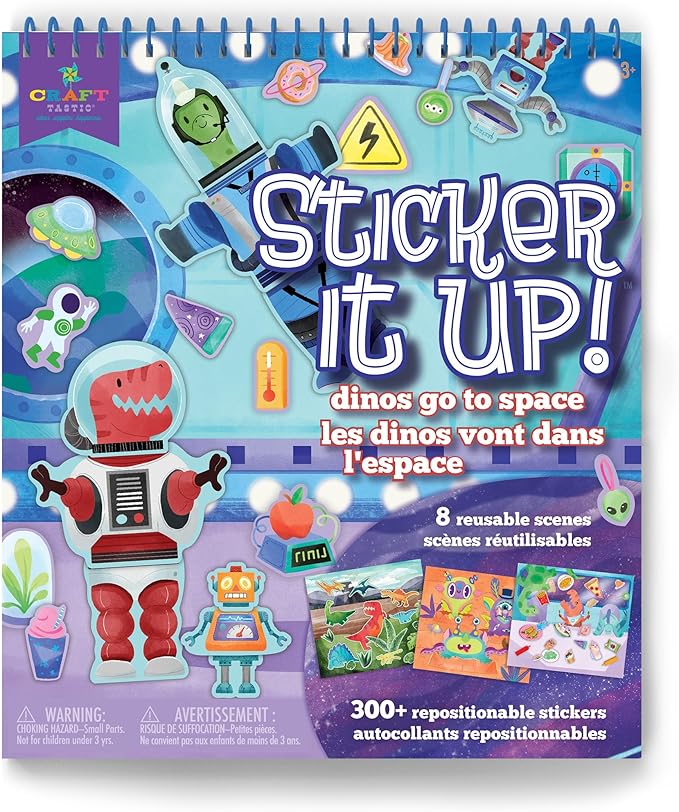 Sticker It Up! - Dinos Go to Space - Repositionable Stickers with 8 Backgrounds & Over 300 Stickers - Mess Free and Travel Friendly for Kids Ages 3 and Up