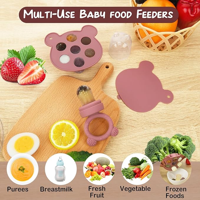 WAJIAYON Baby Breastmilk Popsicle Molds & Baby Fruit Feeder (3 Pack), Baby Food Freezer Tray Storage Containers