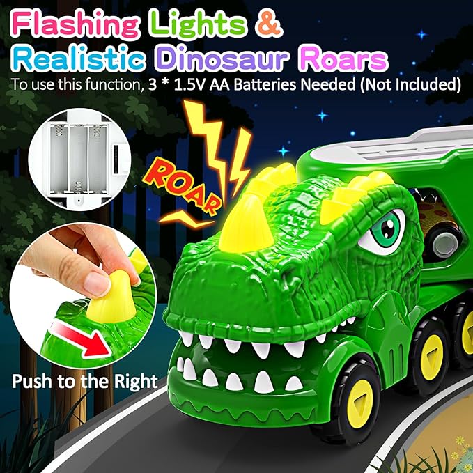 Toys for 1 2 3 4 Year Old Boy Girl, 5 in 1 Toy Trucks for Boys Age 2-3 with 4 Dinosaur Toy Cars for Toddlers 1-3