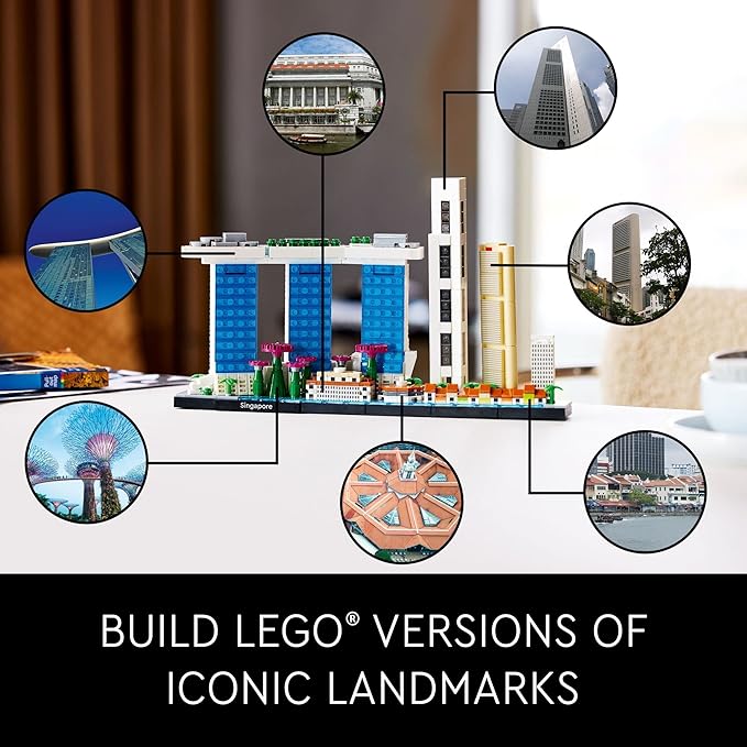 LEGO Architecture Singapore 21057 Building Set - Skyline Collection, Architecture Construction Model for Home and Office Décor, Gift Idea for Adults