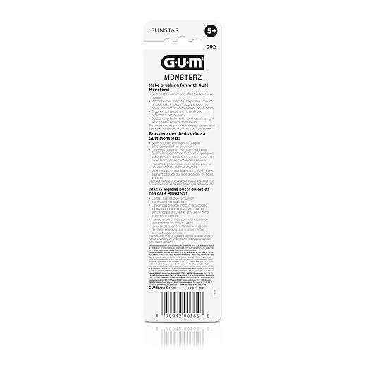 GUM Monsterz Jr Kids’ Toothbrush, Soft Bristled Children’s Toothbrush with Suction Cup, for Ages 5+, 2ct (6pk)