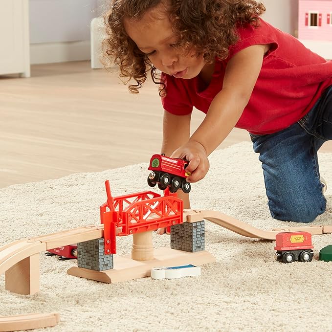 Melissa & Doug Swivel Bridge Wooden Train Set (47 pcs) 3+