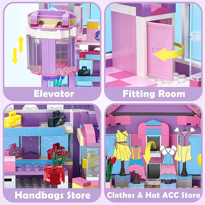 Dream Girls Friends Shopping Mall Building Set 810 Pcs Mall Building Blocks Toys with 7 Mini People Handbags Clothes Store Dessert Drink Bar Mall Playset Birthday Gift for Kids Girls Aged 8-12 and up
