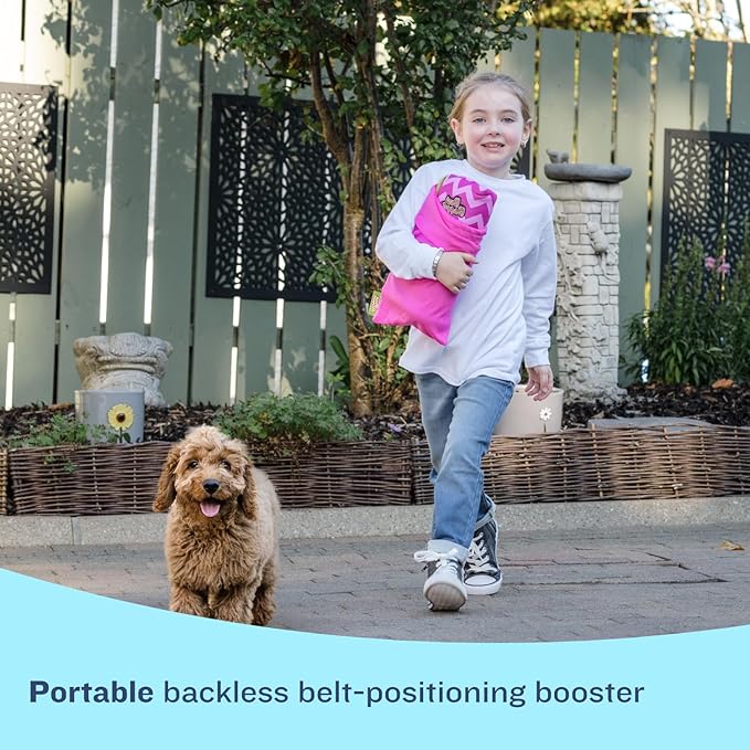 Bubblebum Booster Car Seat, Inflatable Booster Seat for Kids, Travel Carseat, Backless Portable Child Safety Seats for Car, Inflatable Seats for Cars 40-100 lbs, for 4 Year Old + Toddler, Kid - Pink