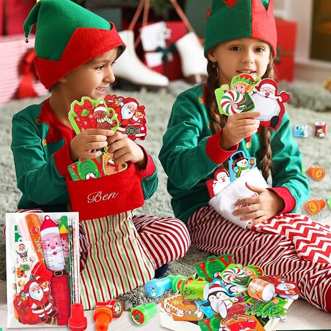 BenLouis Christmas School Stationery Set Party Favors Xmas Classroom Gift Prizes Bulk for Students Kids Holiday Stockings Pinata Filler Christmas School Goodie Bag Stuffers Decor(48set Christmas)