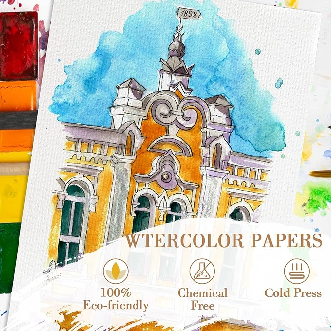 50PCS 8.5x11 Watercolor Paper Bulk, 140lb/300g Cold Press Thick Water Color Paper Pad for Kids Child Adults, White Art Paper for Drawing, Painting, Markers, Gouache, Textured Cotton Paper Sheets