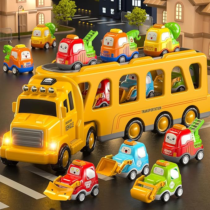 TEMI Construction Engineering Toys for 3 4 5 6 7 8 Years Old Kids - Truck Toys for Kids, Transport Vehicle Carrier Truck 3