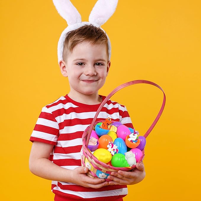 Toy Filled Easter Eggs Filled with Toys Inside 12Pcs Prefilled Easter Eggs Plastic, Stuffed Eggs Birthday Gift Easter Party Favors, Easter Egg Treats, Classroom Prize Girls Boys Teens Kids