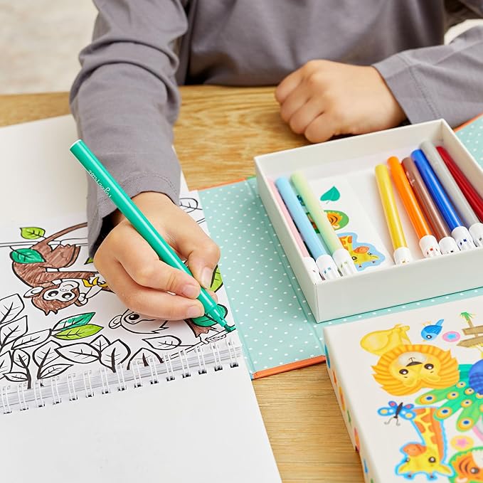 Tiger Tribe: Coloring Set - Zoo - Activity Set w/Stickers, Coloring Pages & Markers Stored Inside Magnetic Sealed Storage Box, Portable, Kids Age 4+