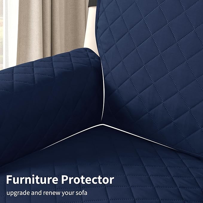 CHUN YI Recliner Chair Cover, Non-Slip Recliner Covers That Stay in Place, Washable Lazy Boy Recliner Covers with Pockets, Water Resistant Recliner Slipcover for Pets (Navy, Large Recliner)