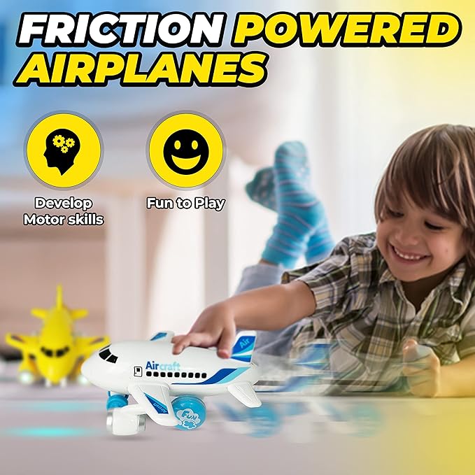 KIDSTHRILL Kids Airplane Toy for Boys & Girls. Set of Three Toy Airplanes with Flashing Lights, Music & Airplane Sound 2 3 4 5 6 7