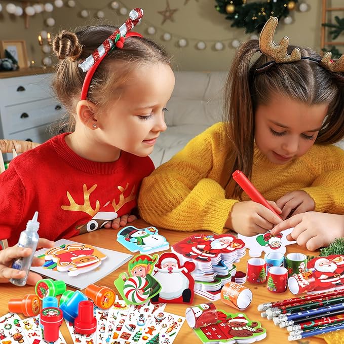 BenLouis Christmas School Stationery Set Party Favors Xmas Classroom Gift Prizes Bulk for Students Kids Holiday Stockings Pinata Filler Christmas School Goodie Bag Stuffers Decor(48set Christmas)