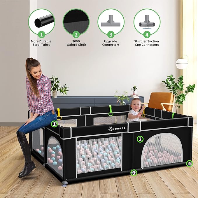 YOBEST Baby Playpen, 71"x59" Small Infant Playard with Gates, Sturdy Safety Playpen with Soft Breathable Mesh, Indoor & Outdoor Toddler Play Pen Activity Center for Babies, Kids, Toddlers