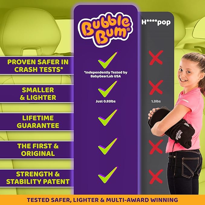 bubblebum Inflatable Travel Booster, Backless Car Seat for Kids Ages 4+, Portable Child Safety Seat for Cars, Lightweight Carseat for 40–100 lbs – Gray