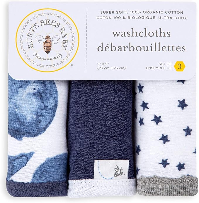 Burt's Bees Baby Infant Washcloths, 100% Organic Cotton 3 Pack