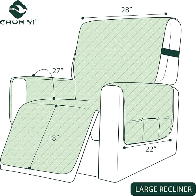CHUN YI Recliner Chair Cover, Non-Slip Recliner Covers That Stay in Place, Washable Lazy Boy Recliner Covers with Pockets, Water Resistant Recliner Slipcover for Pets (Black, Large Recliner)