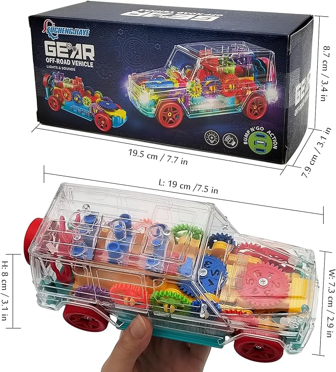 Tipmant Electric Car Toy Electronic Off Road Vehicle Auto Driving, Transparent Gears