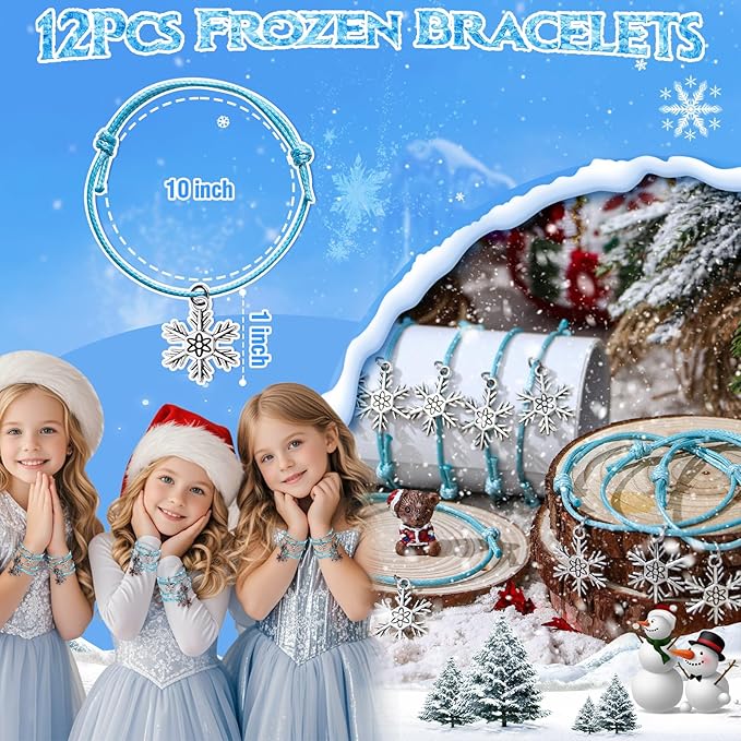 Winrayk Frozen Party Favors Elsa Birthday Supplies for 12 Girls Kids, DIY Snowflake Magic Wand Gift Bag Bracelet Ring Sticker, Christmas Goody Bag Stuffer Pinata Filler Prize Winter Party Favors Decor