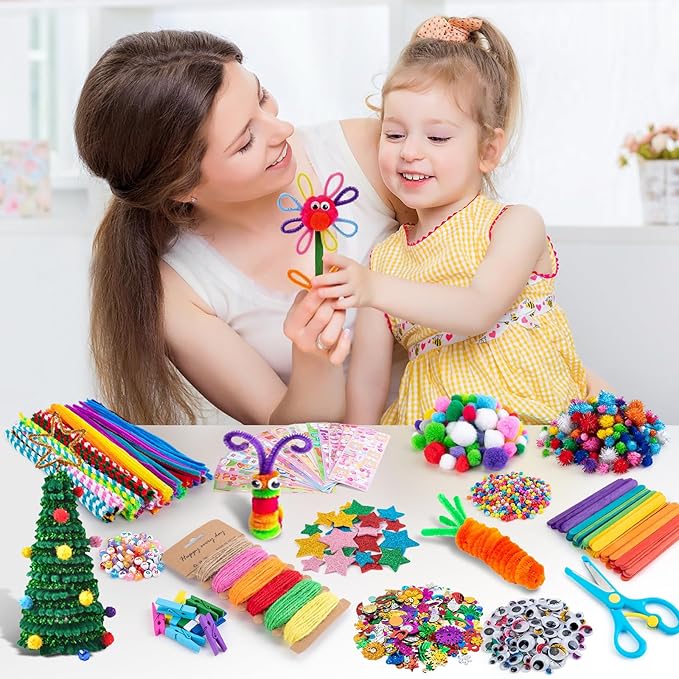 Sundaymot Arts and Crafts Supplies for Kids, 2000+Pcs Craft Kits for Kids, DIY School Craft Project, Bulk Craft Set, Includes Art Supplies and Oxford Cloth Bag, Arts and Crafts for Kids Ages 6+