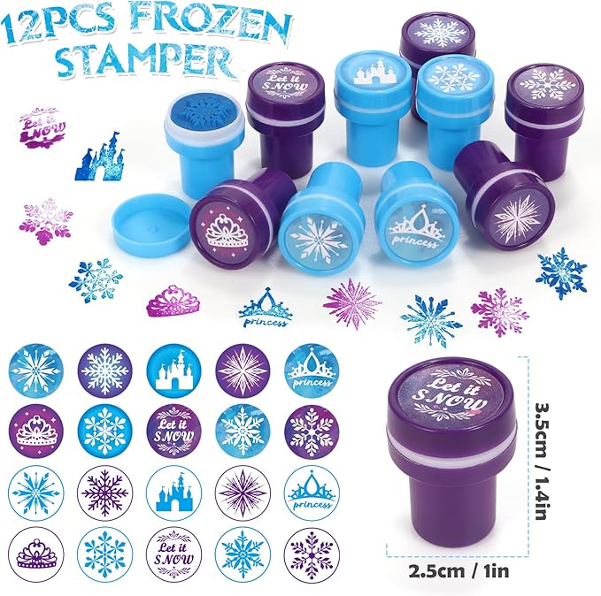 Winrayk 112Pcs Frozen Party Favors Elsa Birthday Supplies for Girls Kids, Gift Bag Stamper Slap Bracelet Keychain Snowflake Ring Sticker Pinata Filler Winter Frozen Birthday Party Supplies Decorations
