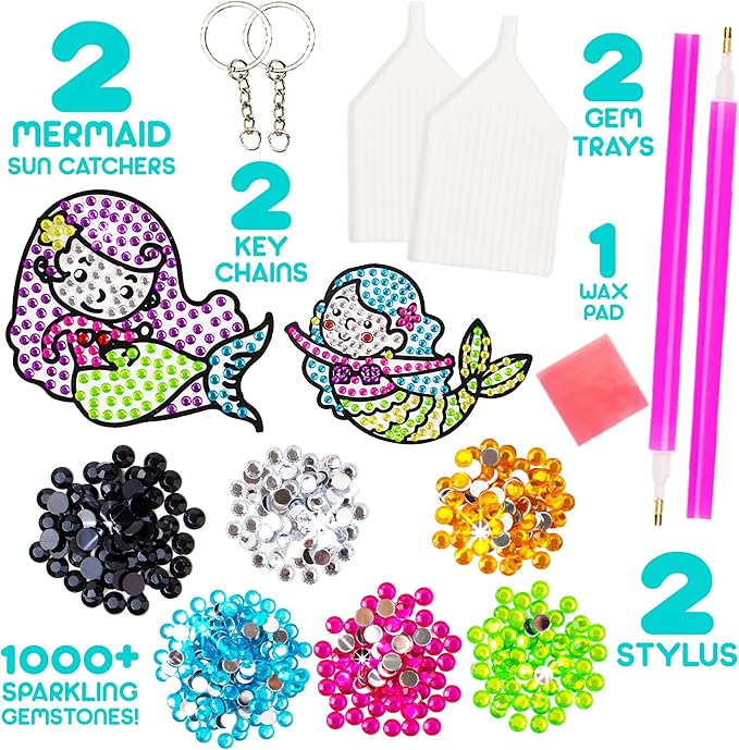 Blue Squid Diamond Art Kits for Kids β Fun & Easy DIY 5D Gem Art Gift Set for Keychains, Stickers, Sun Catchers - Diamond Painting Arts & Crafts Kit for Kids, Girls, Boys Ages 6 7 8 9 10 11 12