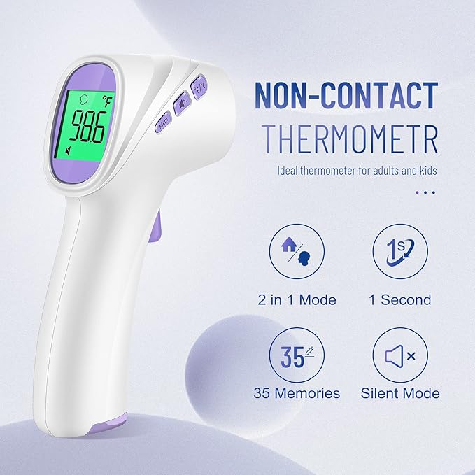 No-Touch Thermometer for Adults and Kids, Digital Thermometer with Fever Alarm