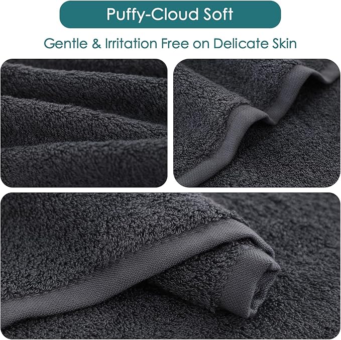 JEFFSUN Wash Cloths 6 Pack, 13x13 inch Extra Large Grey Face Towels for Sensitive Skin