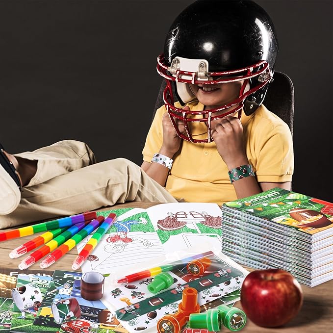 BenLouis 84Pcs Football Party Favors Sports Football Theme Birthday Party Favors Coloring Books Bulk for Kids Super Football Bowl Party Team Gift Goodie Bag Fillers Classroom games Rewards Supplies