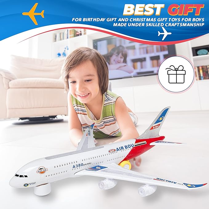KIDSTHRILL Kids Airplane Toy, Bump & Go Technology 3 4 5 6 7 8 9 10 11 12