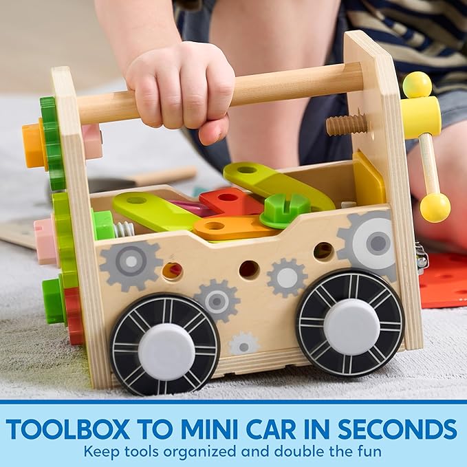 SYNCFUN Kids Tool Set, 51 PCS Wooden Educational Tools for Boys and Girls, Montessori Toys for 3 4 5 6 Year Old, Learning and Construction Toys for Toddlers, Christmas Birthday Gift