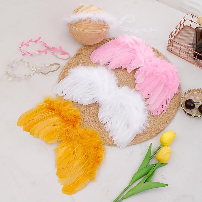 Holibeat 2PCS 0-6M Baby Angel Feather Wings Newborn Photo Props