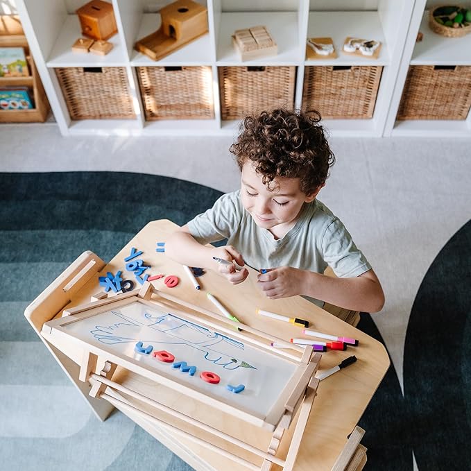 Table Top Easel for Kids - Tabletop Magnetic White Board - Toddler Art Chalkboard