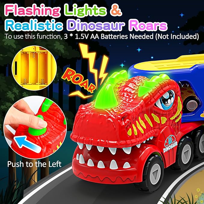 Toys for 1 2 3 4 Year Old Boys Girls, 5 in 1 Toy Trucks for Boys Age 2-3 with 4 Dinosaur Toy Cars for Toddlers 1-3