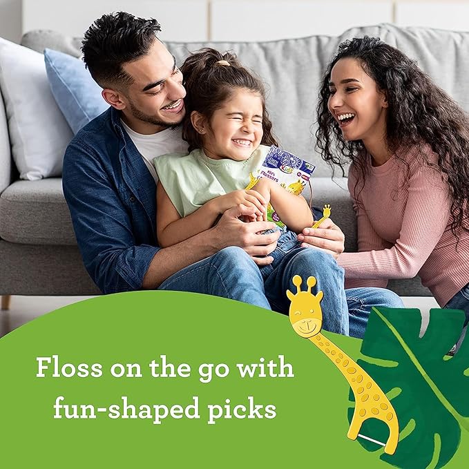 GuruNanda Dental Floss Picks for Kids, Extra-Long Giraffe-Shaped Picks, Fluoride-Free, Anti-Slip & Shred-Resistant Design & Eco-Friendly Handle & Berry Flavor, Ideal for Ages 3+, 40 Count (Pack of 1)