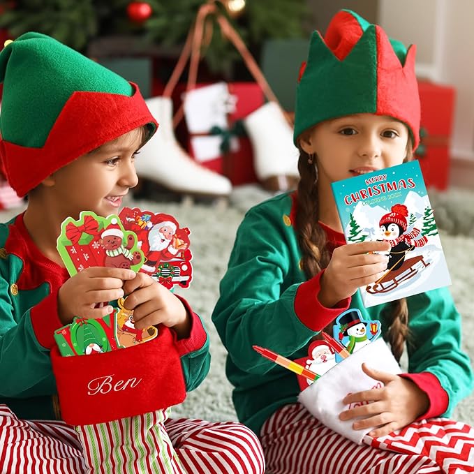 BenLouis Christmas Party Favors for Kids Christmas Classroom Gifts Prize Stockings Filler Coloring Books Bulk for Students Crafts Xmas Holiday School Goodie Bag Stuffer(24Set Christmas)