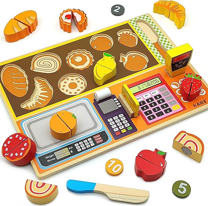 Wooden Play Food Sets for Kids Ice Cream Toys Pretend Food Accessories Early Education Toys for 3+ Years Old Girls and Boys Gifts (Fruit Shop)