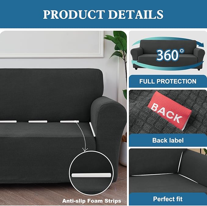 100% Waterproof Jacquard Fabric Couch Cover, Dual Layer with TPU Film, Leakproof High Elasticity Non-Slip Washable Furniture Protector for Pets, Dogs, Cats and Kids (Chair,Dark Gray)