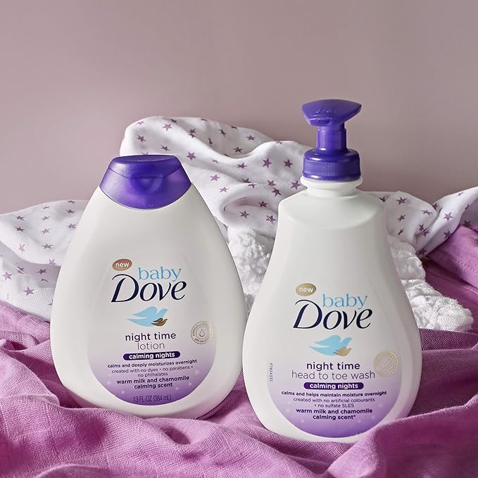 Baby Dove Calming Moisture Sensitive Skin Night Time Wash, 3 Pack Hypoallergenic and Tear-Free Bath Wash 400 ml (3x 13.52
