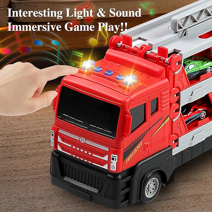 Toy Trucks with 64-Inch Ejection Race Track, Catapulting Racing Track with 6 Cars 4 5 6 7 8 9