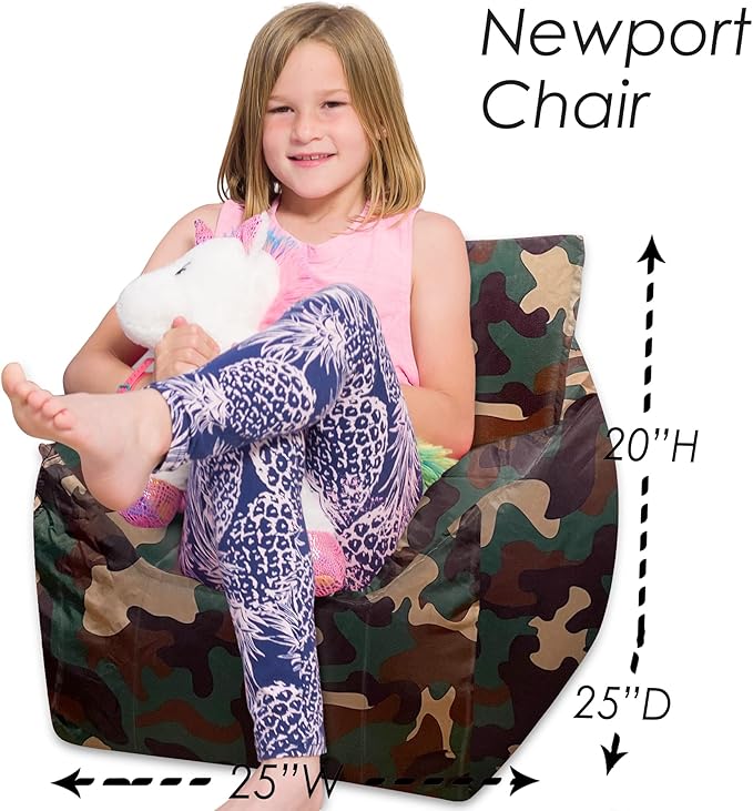 Posh Creations Structured Comfy Bean Bag Chair for Gaming, Reading and Watching TV, Newport Chair, Nylon - Camo Green